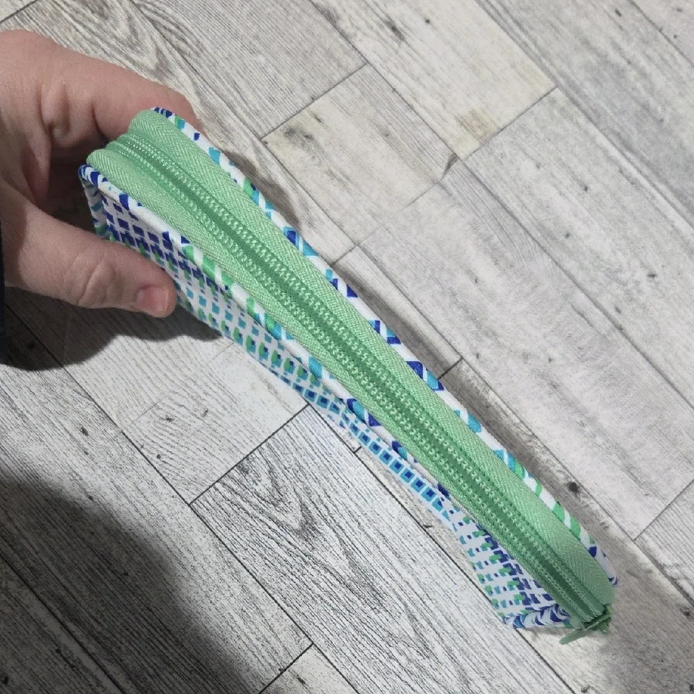 Striped Green and Blue Cosmetic Bag